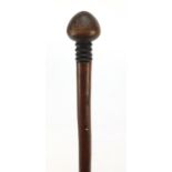 African hardwood Zulu warrior Knobkerrie, carved with geometric motifs, 94cm in length :For