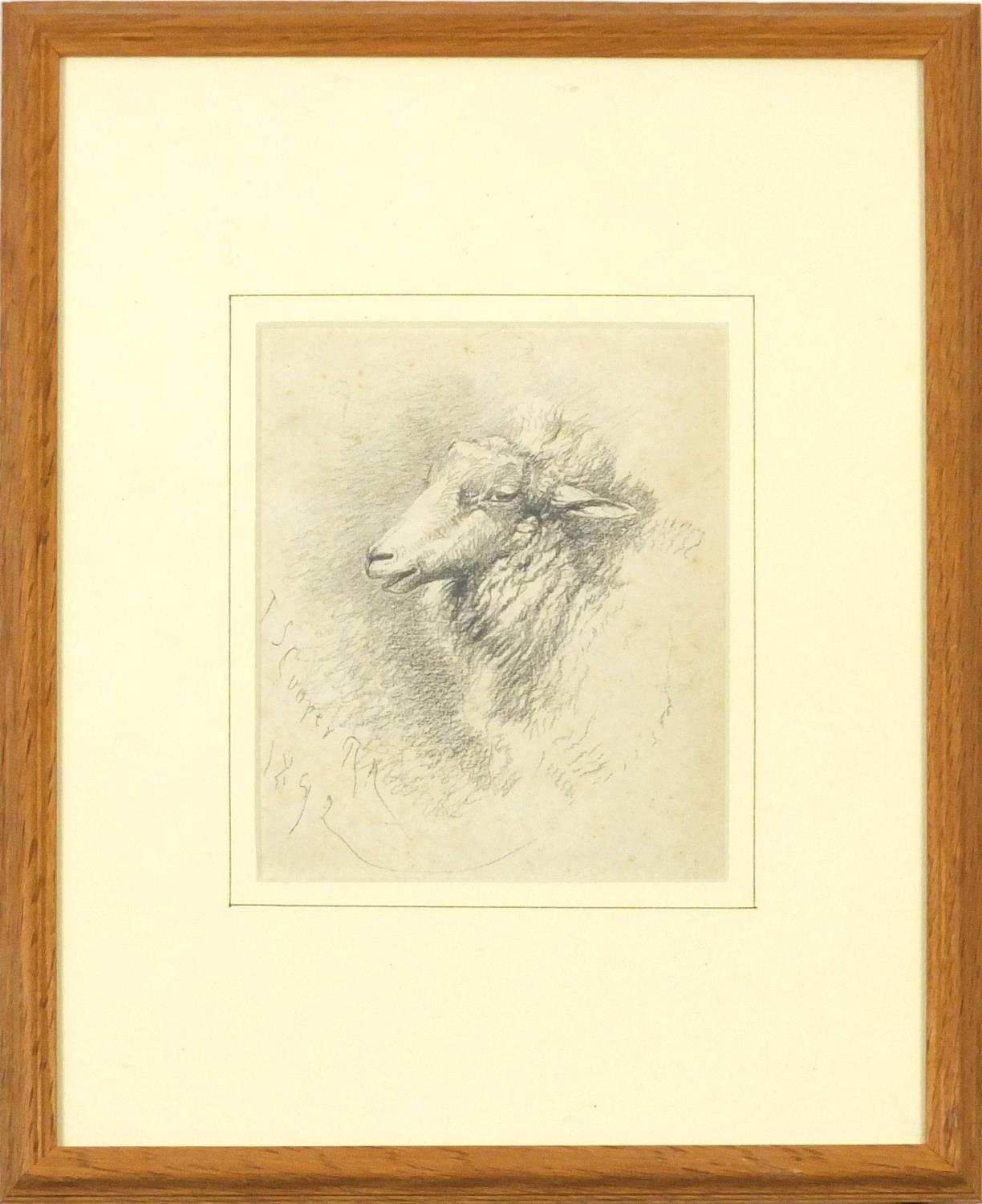 Thomas Sidney Cooper - Head of a sheep, late 19th century pencil on paper, mounted, framed and - Image 2 of 4