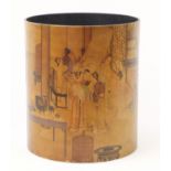 Cylindrical paper bin decorated with Chinese scenes, 32cm x 38.5cm :For Further Condition Reports