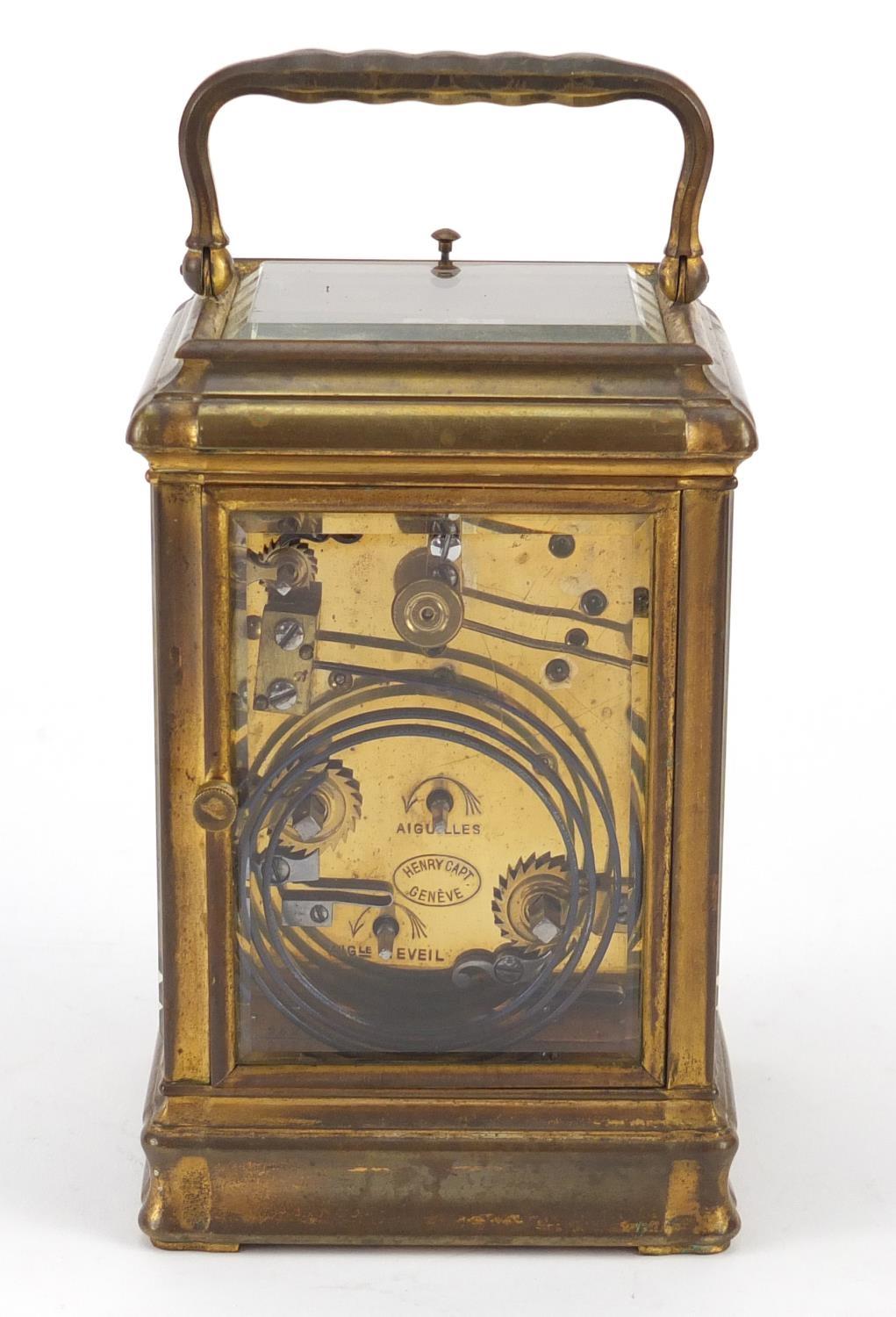 French brass cased repeating carriage clock with leather travelling case by François-Arsene - Image 5 of 10