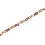 9ct gold amethyst and diamond bracelet, 20cm in length, 6.4g :For Further Condition Reports Please