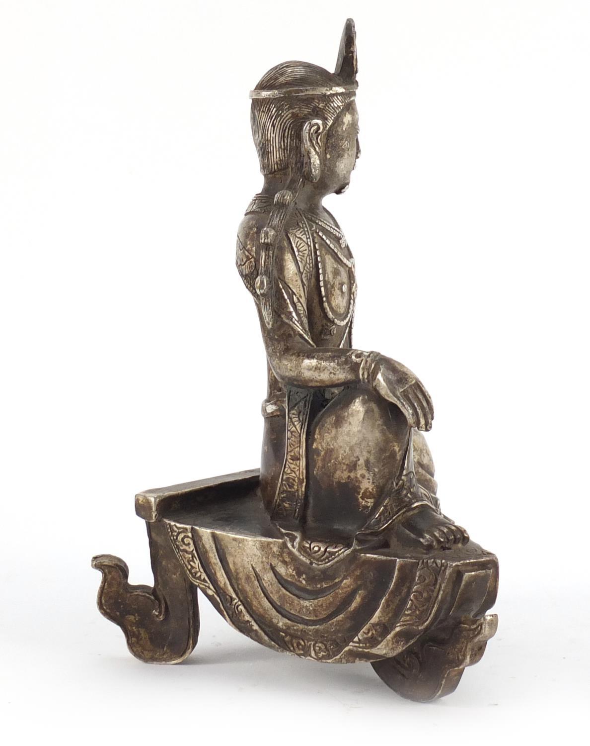 Chinese silver coloured metal figure of a deity, 23.5cm high :For Further Condition Reports Please - Image 5 of 7