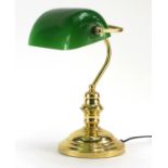 Brass bankers lamp with glass shade :For Further Condition Reports Please Visit Our Website- Updated