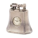 Art Deco silver table lighter with clock by Alfred Dunhill, London 1927, engraved Pat No 143752, 6.
