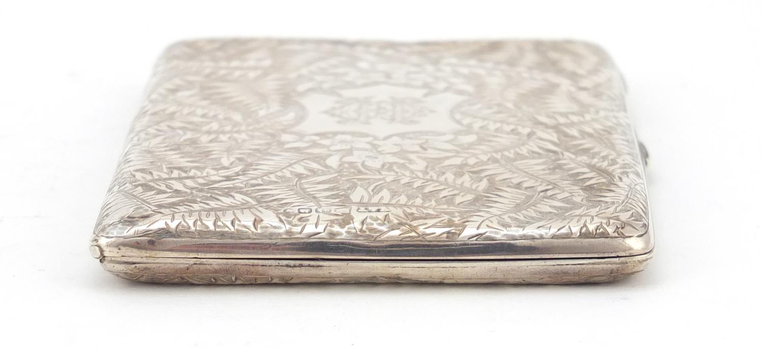 Victorian silver concertina card case, by Hilliard & Thomason, engraved and embossed with ferns, - Image 5 of 8