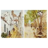 Bernard Dufour- Continental street scenes, pair of oil onto canvases, framed, 45cm x 37cm :For