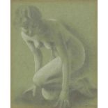 C Capel Berger - Nude female, heightened pencil on paper, mounted and framed, 10cm x 8cm :For