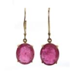 Pair of 18ct gold ruby earrings, 3cm in length :For Further Condition Reports Please Visit Our