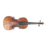 Child's old wooden violin with one piece back, the back 11.5 inches in length :For Further Condition