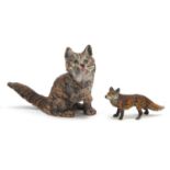 Two cold painted bronze animals comprising a fox and cat, the largest 3.5cm high :For Further