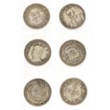 Six Chinese silver coloured metal coins, each 3.5cm in diameter :For Further Condition Reports