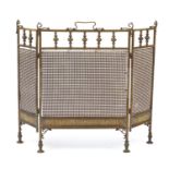 Arts & Crafts folding brass fire screen with floral border, 66cm high :For Further Condition Reports