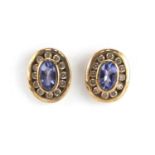 Pair of 9ct gold purple stone and diamond earrings, 1cm in length, 1.6g :For Further Condition