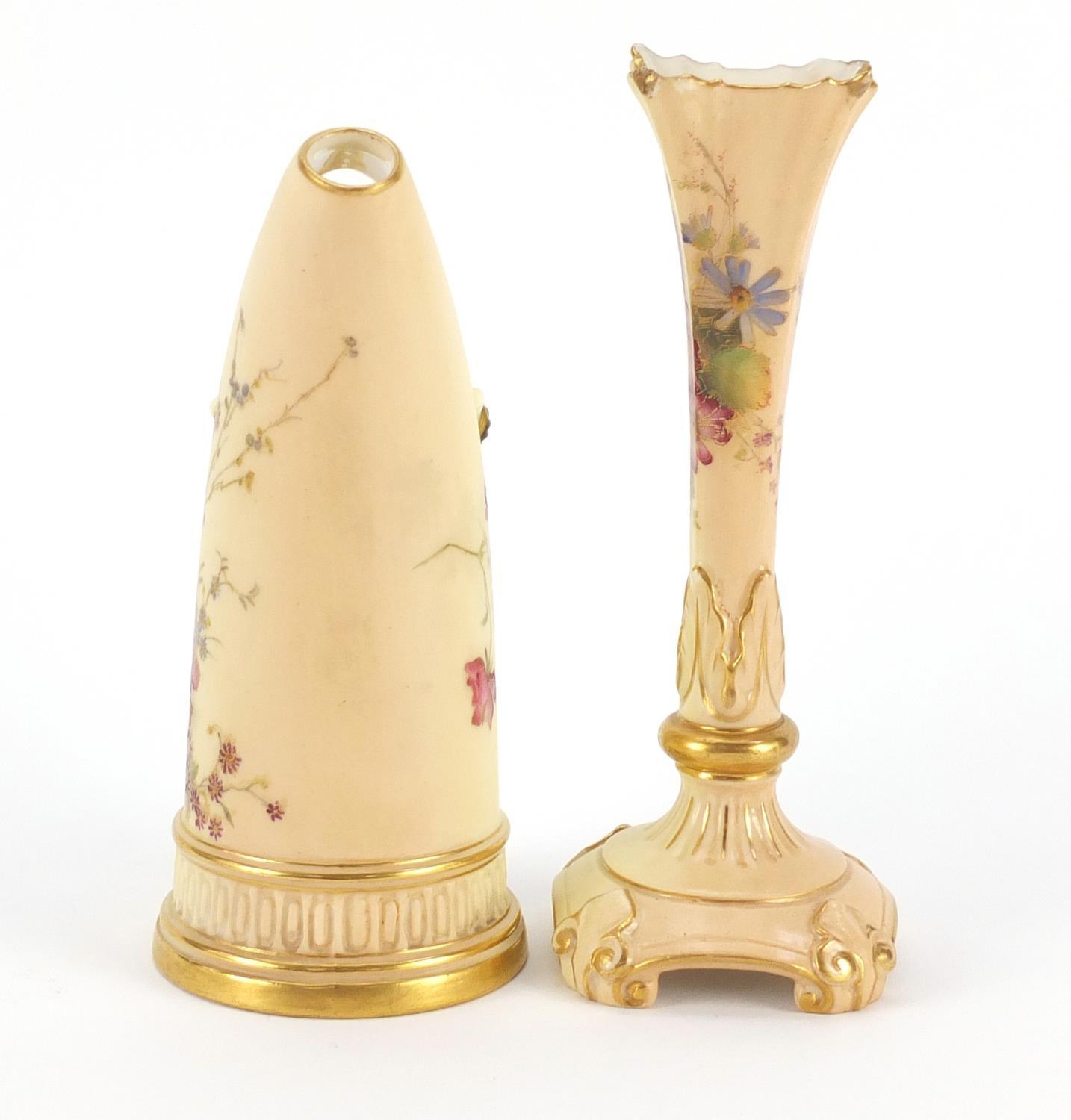Royal Worcester blush ivory comprising three plates, bud vase and ewer, each decorated with flowers, - Image 5 of 13