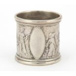 Tiffany & Co circular silver napkin ring depicting nursery rhyme figures, hallmarked London 1920,