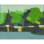 Tom Robb - Thames landscape, oil on board, inscribed verso, framed, 37cm x 29.5cm :For Further