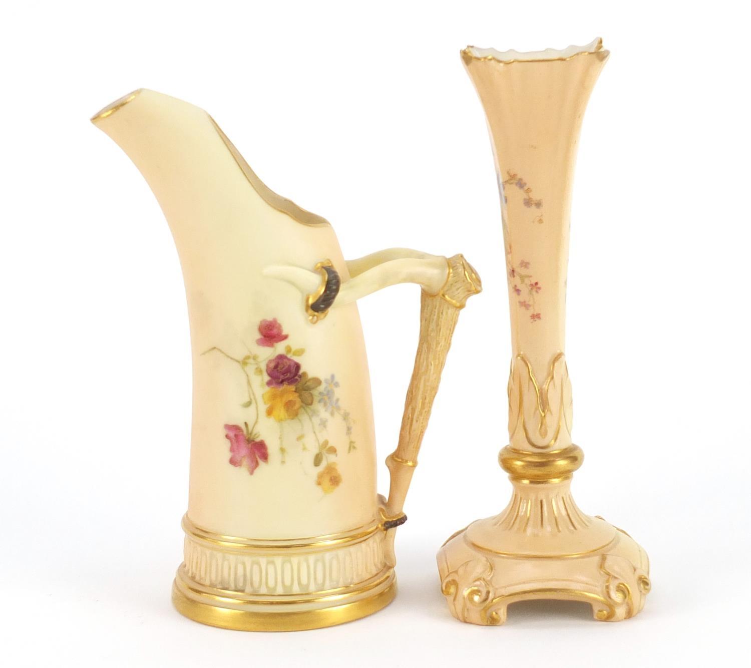 Royal Worcester blush ivory comprising three plates, bud vase and ewer, each decorated with flowers, - Image 6 of 13