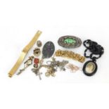 Antique and later jewellery including Victorian vulcanite mourning pendant, necklaces and