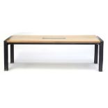 Industrial design light ash and iron dining table, 75cm H x 240cm W x 100cm D