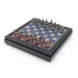 Battle of Waterloo chess set with board by The Franklin Mint, the board 34cm x 34cm, the largest