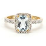 9ct gold aquamarine and diamond ring, size P, 2.3g :For Further Condition Reports Please Visit Our
