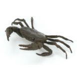 Japanese patinated bronze crab, impressed character marks to the base, 12.5cm wide :For Further
