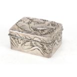 Good Japanese double skin silver box, the hinged lid and body profusely embossed with three fish