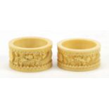 Two Chinese Canton ivory napkin rings, 4.5cm in diameter :For Further Condition Reports Please Visit