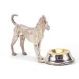 Novelty silver plated salt in the form of a dog with bowl, 12cm wide :For Further Condition