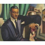 Manner of Tamara de Lempicka - Gentleman with a stick, Art Deco school oil on board, framed, 59cm