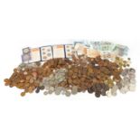 18th century and later British and world coinage and bank notes including two pound coins,