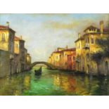 Manner of Anton Bouvard - Gondola in a Venetian canal, oil on canvas board, mounted and framed, 42cm