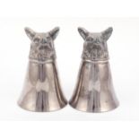 Pair of silver plated dog's head stirrup cups, 8cm high :For Further Condition Reports Please