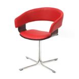 Contemporary bentwood swivel chair with red leather upholstery, 74cm high :For Further Condition