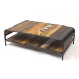 Industrial reclaimed coffee table with metal frame by Leo, 36cm H x 120cm W x 70.5cm D :For