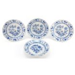 Four Hutschenreuther porcelain plates, each decorated in the Blue Onion pattern, 26cm in diameter :