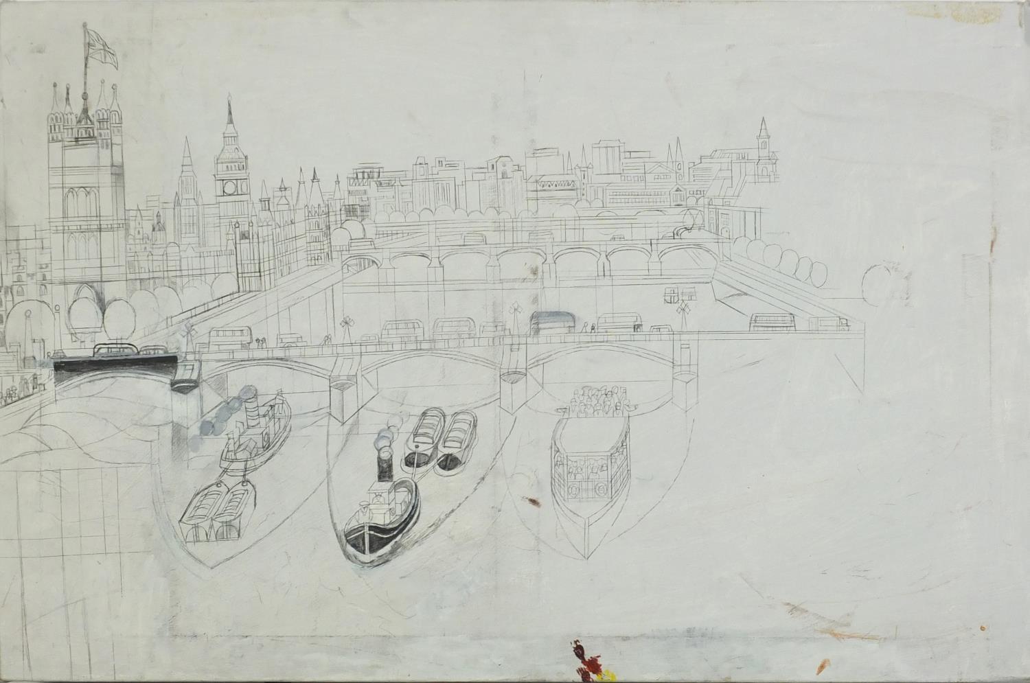 Alfred Daniels - Lambeth Palace and the House of Commons, preliminary pencil, watercolour and - Image 2 of 7