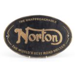 Painted metal Norton design plaque, 33cm wide :For Further Condition Reports Please Visit Our
