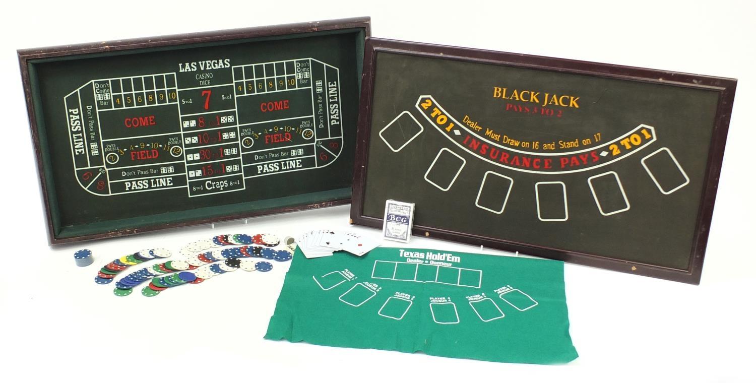 Blackjack poker set with chips, 78cm wide :For Further Condition Reports Please Visit Our Website-