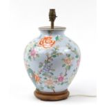 Chinese porcelain table lamp hand painted with flowers, 38.5cm high :For Further Condition Reports