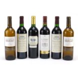 Six bottles of wine comprising two bottles of 2013 Les Chenes de Bouscaut Pessac Leognan, two
