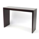 Contemporary Italian rosewood effect console table with glass insert by Calligaris, 80.5cm H x 120cm