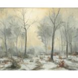 Brian Bennett - Snowy forest, oil on canvas, inscribed verso, framed, 50cm x 40cm :For Further