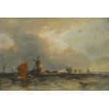 Boats in a harbour estuary, Littlehampton, 19th century oil on wood panel, inscribed label verso,