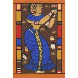 Egyptian female holding a vase, gouache on paper, mounted and framed, inscribed Roy verso, 40cm x