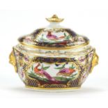18th century English porcelain sauce tureen and cover with gilt handles, possibly by Worcester, hand