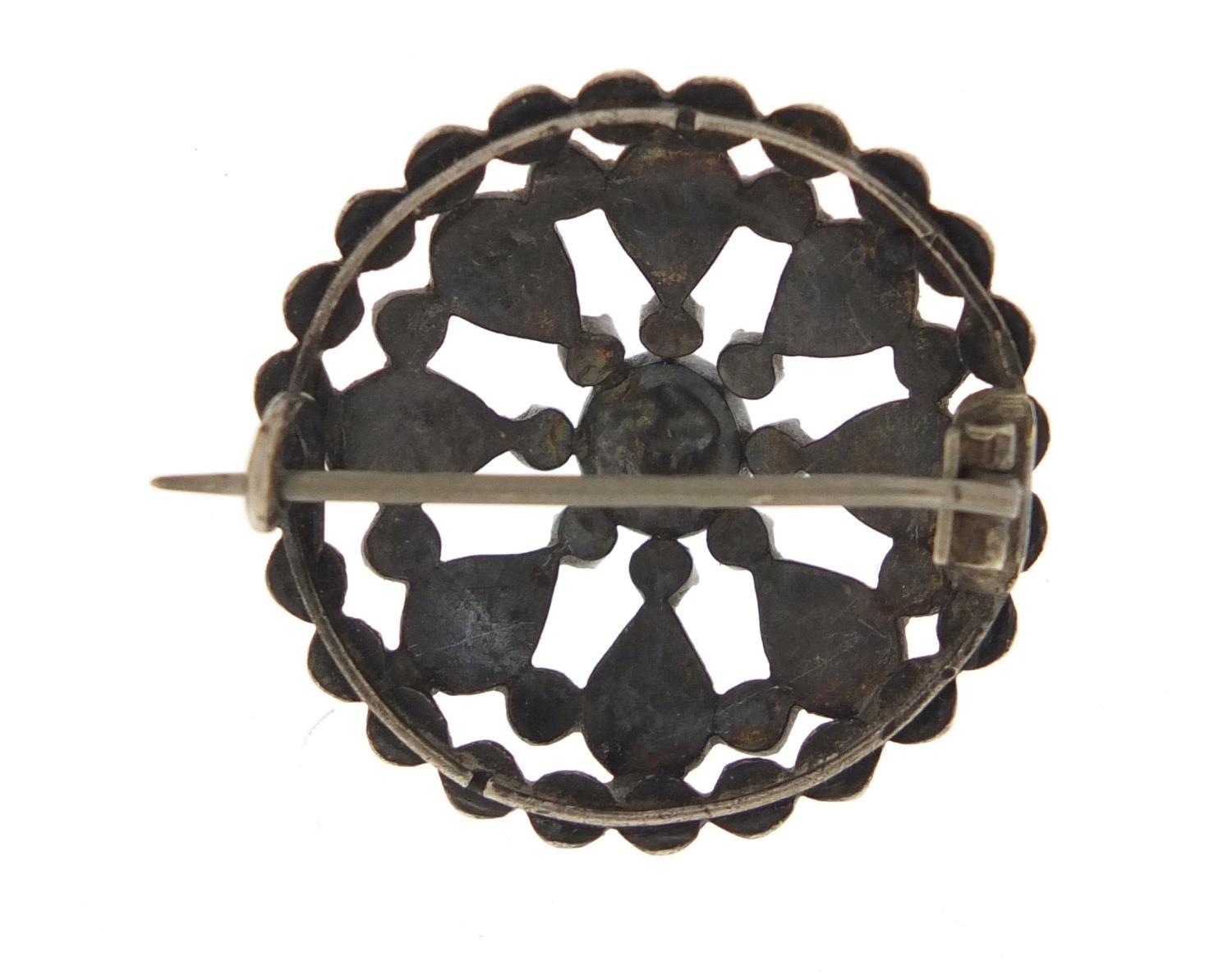 Georgian cut steel brooch, set with nine coloured diamonds, 2.5cm in diameter, 8.7g :For Further - Image 2 of 2