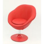 Contemporary swivel lounge chair with red faux leather upholstery, 90cm high :For Further