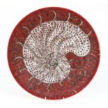 Poole Studio pottery ammonite charger by Nicola Massarella, numbered JJ47, 41cm in diameter :For