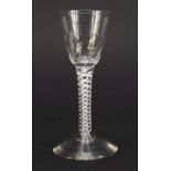 18th century wine glass with writhen bowl and double opaque twist stem, 13.5cm high : For